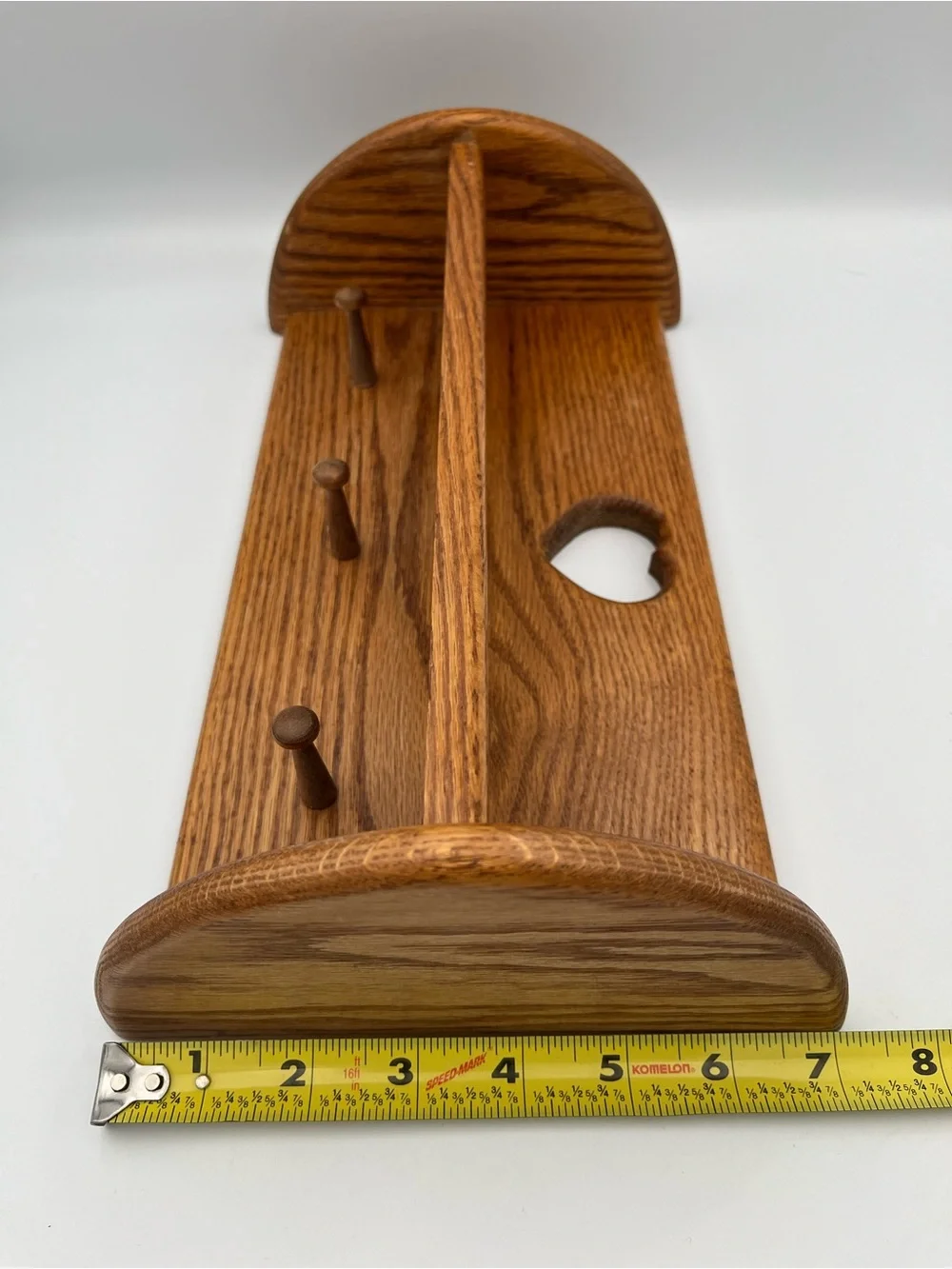 Vtg Oak Wall Shelf Heart Cutout Pegs Country Farmhouse Cottagecore Rustic 12X7”